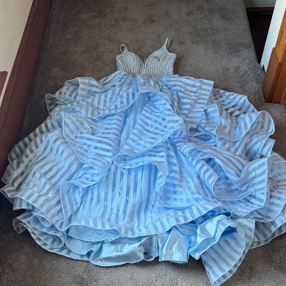 Light Blue Ruffled Ball Gown Dress